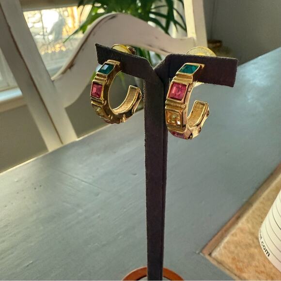 Swarovski Gold Tone Crystal Hoop Earrings - Picture 4 of 12